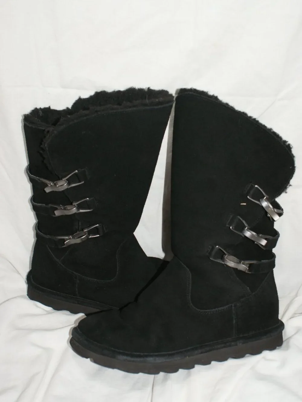 Bearpaw Shearling Black Boot, Moto Style - Size 8 - Well Worn